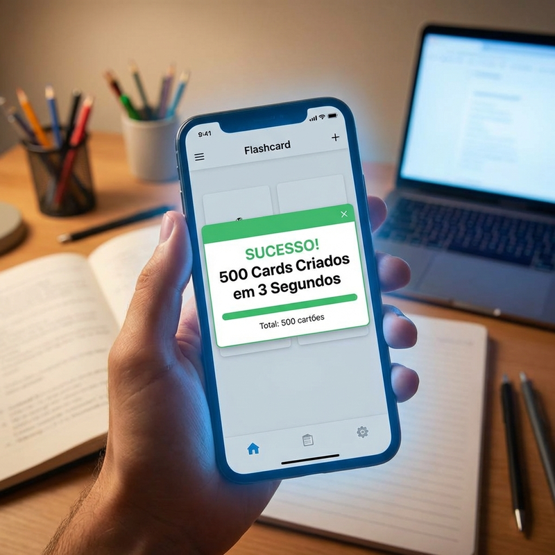Tela do celular mostrando criação rápida de flashcards